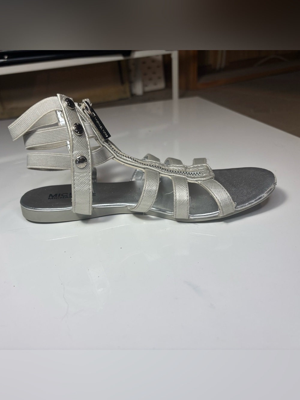 Michael Kors Silver Metallic Strappy Gladiator Sandals